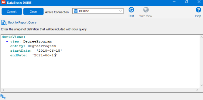 A Doris snapshot for further data set result filtering. 